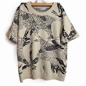Valentino Beige and Black Bird Motif Sweater